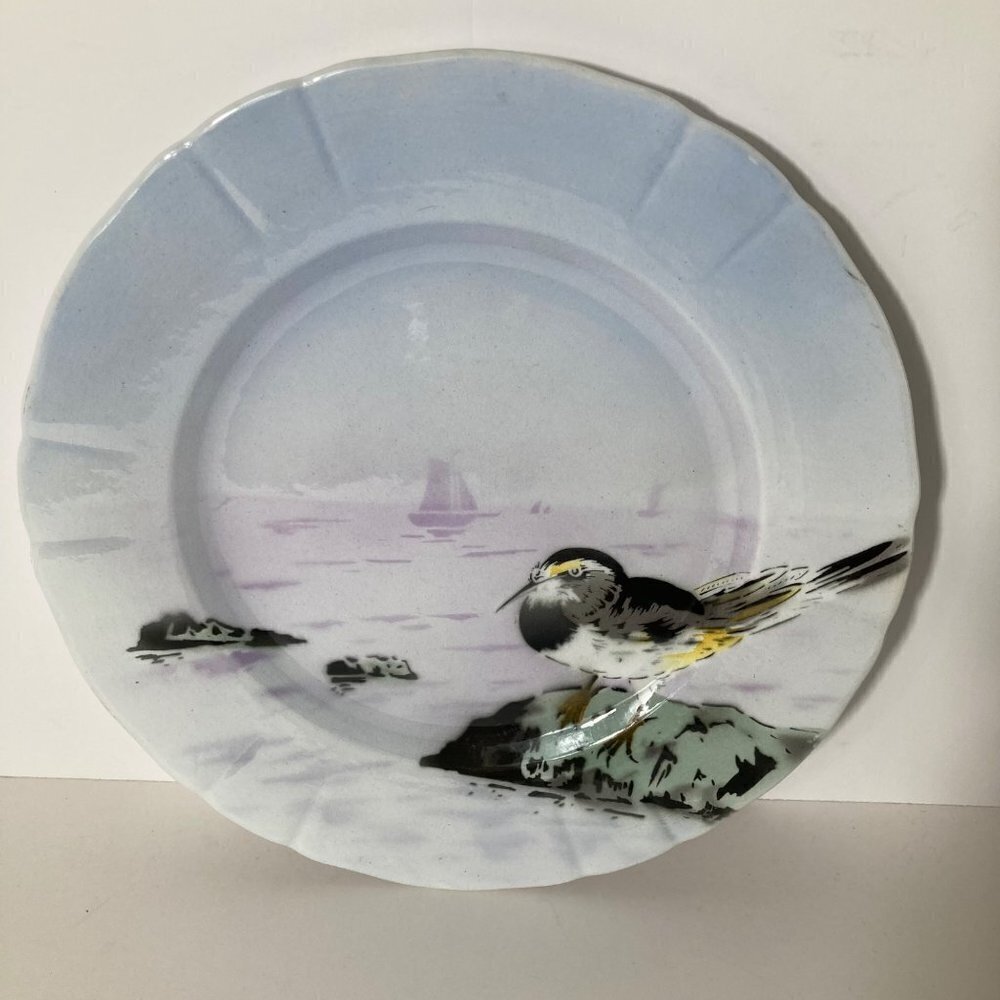 Keller & Guernin Faience Handpainted 10" Plate Seashore‎ Wagtail Bird France #3